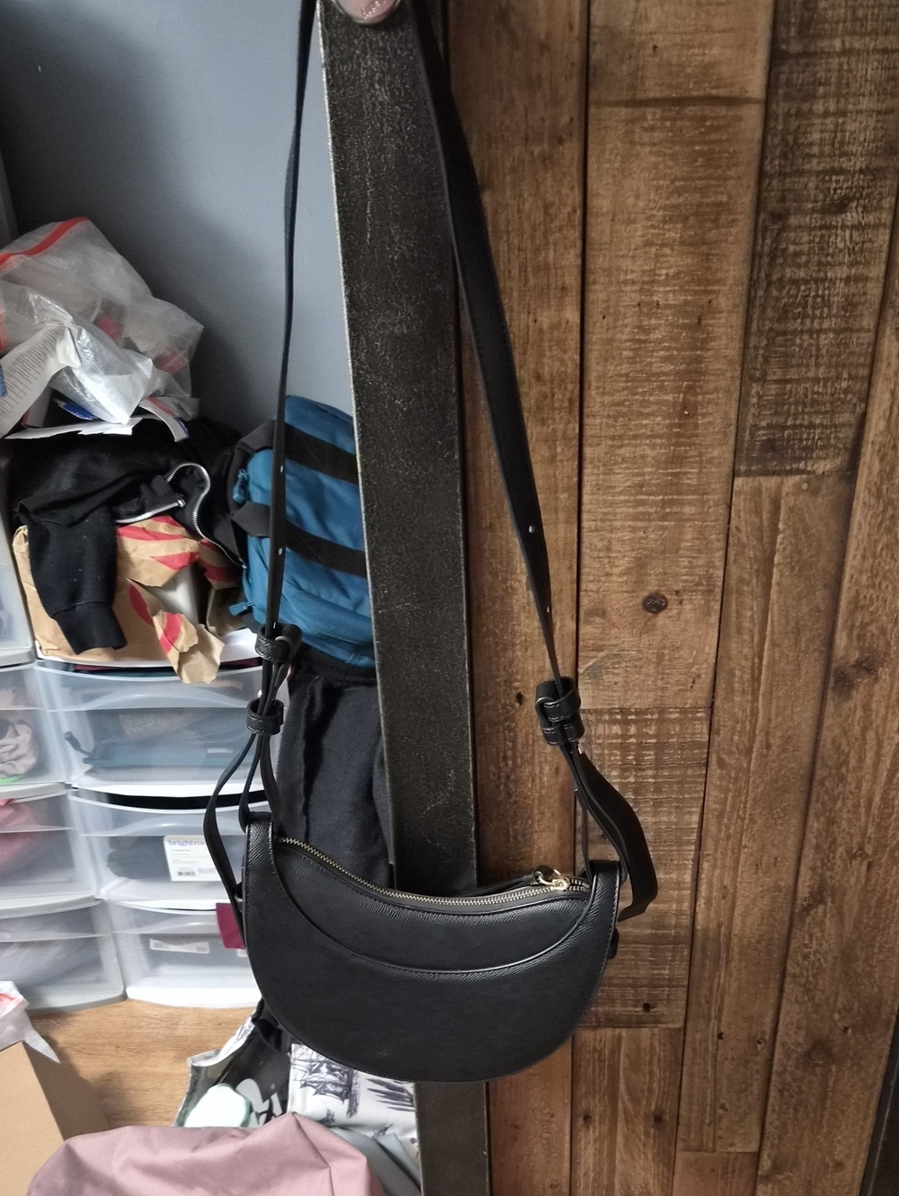 Black Crescent Crossbody Bag for Men
